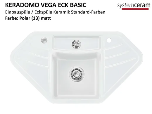 Systemceram KeraDomo VEGA ECK BASIC Keramiksple / Einbausple in Standardfarben fr die Kche