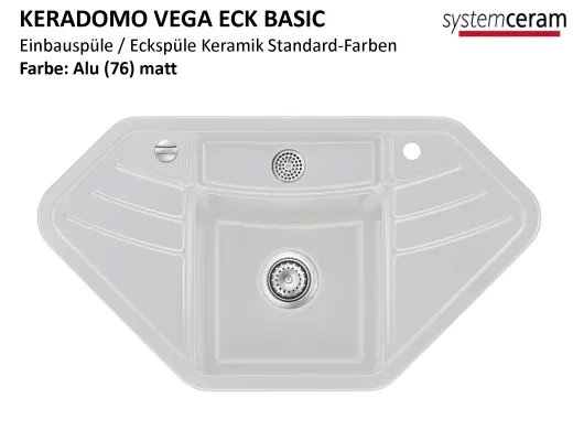Systemceram KeraDomo VEGA ECK BASIC Keramiksple / Einbausple in Standardfarben fr die Kche