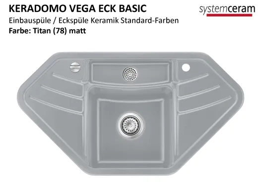 Systemceram KeraDomo VEGA ECK BASIC Keramiksple / Einbausple in Standardfarben fr die Kche