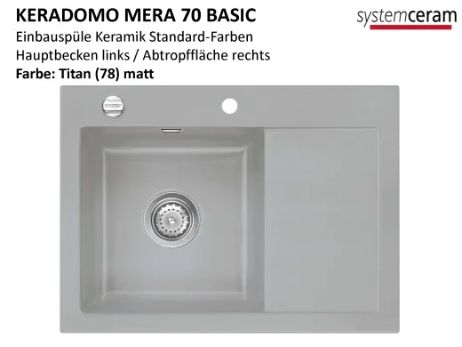 Systemceram KeraDomo MERA 70 Basic Keramiksple / Einbausple in Standardfarben fr die Kche