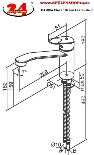 DAMIXA Kchenarmatur Clover Green Chrom Einhebelmischer mit Festauslauf und Obenbedienung