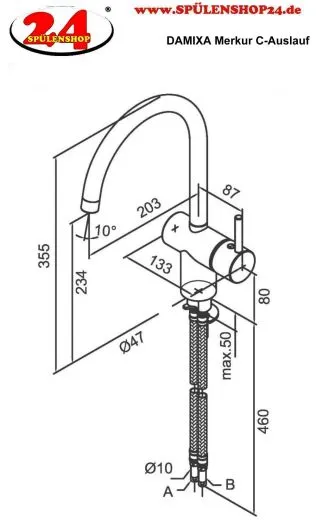 DAMIXA Kchenarmatur Merkur C-Auslauf Chrom Einhebelmischer mit Festauslauf