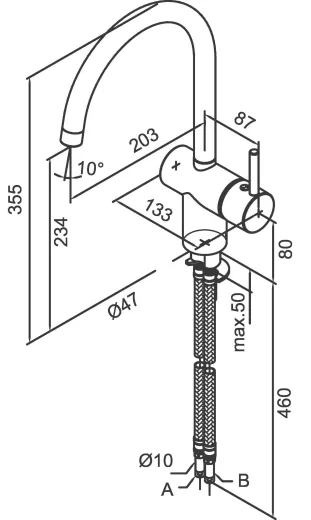 DAMIXA Kchenarmatur Merkur C-Auslauf Chrom Einhebelmischer mit Festauslauf