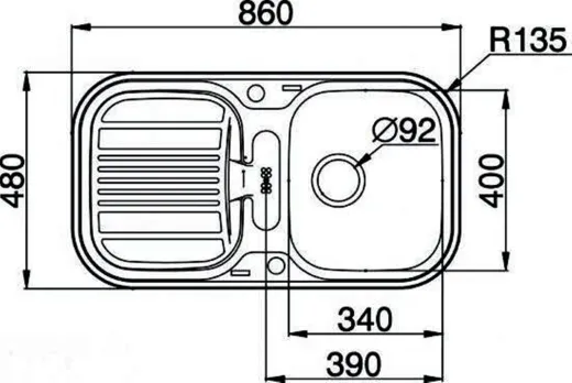 PYRAMIS Kchensple Mars (86x48) 1B 1D Einbausple / Edelstahlsple Siebkorb als Drehknopfventil
