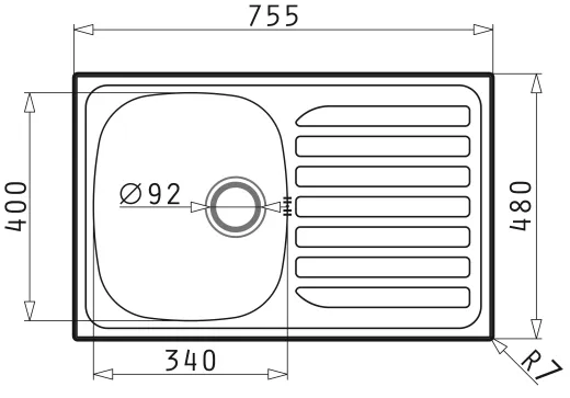 Pyramis Kchensple Creta 1B 1D Flat Einbausple / Edelstahlsple Ablauf mit Stopfenventil ohne Hahnlochbohrung