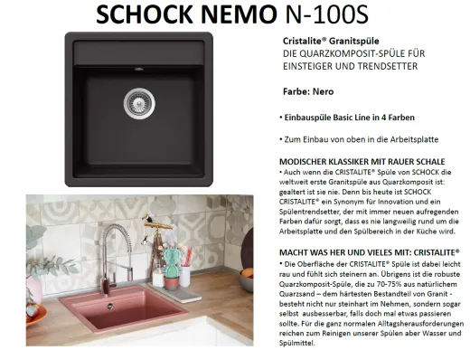 SCHOCK Kchensple Nemo N-100S Cristalite Granitsple / Einbausple Basic Line mit Drehexcenter