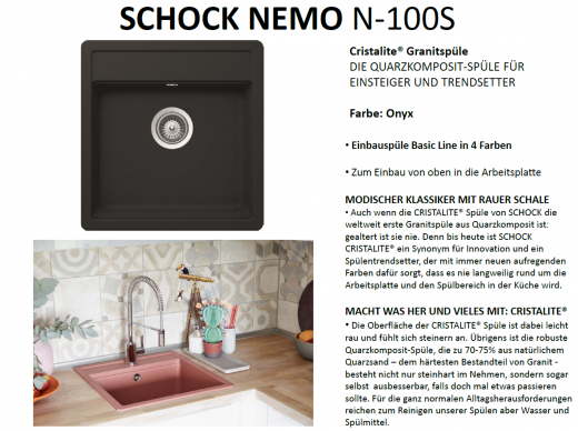 SCHOCK Kchensple Nemo N-100S Cristalite Granitsple / Einbausple Basic Line mit Drehexcenter