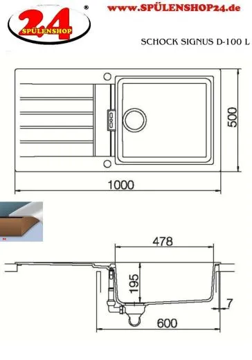 SCHOCK Kchensple Signus D-100L Cristadur Nano-Granitsple / Einbausple mit Drehexcenter