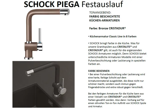 SCHOCK Kchenarmatur Piega Cristadur Einhebelmischer Festauslauf 360 schwenkbarer Auslauf