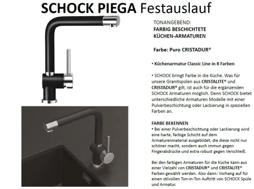 SCHOCK Kchenarmatur Piega Cristadur Einhebelmischer Festauslauf 360 schwenkbarer Auslauf