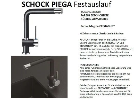 SCHOCK Kchenarmatur Piega Cristadur Einhebelmischer Festauslauf 360 schwenkbarer Auslauf