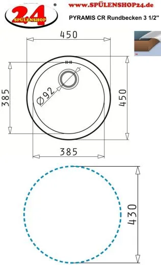 ✅ Pyramis Kchensple CR-Rundbecken (38,5x15) Edelstahlsple / Runde Sple Siebkorb als Stopfenventil 3 1/2"