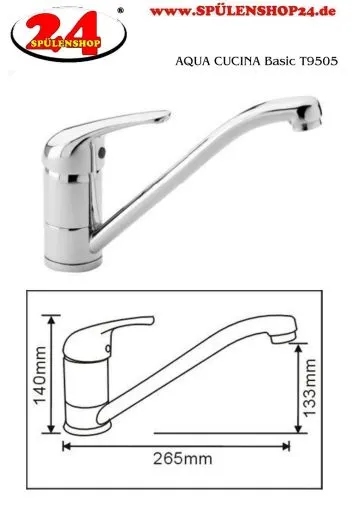 AQUACUCINA Kchenarmatur Basic T9505 Einhebelmischer Chrom mit Festauslauf 360 schwenkbar