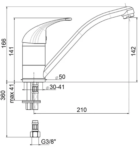AQUA CUCINA� K�chenarmatur Basic T9555 Einhebelmischer Chrom mit Festauslauf 360� schwenkbar Niederdruck