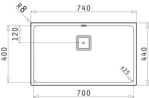 Pyramis Kchensple Lume (70x40) 1B Einbausple Flachrand / Flchenbndig Siebkorb als Stopfen- oder Drehknopfventil