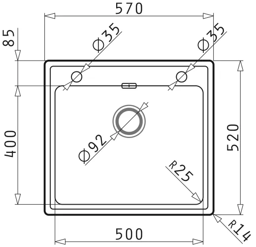 Pyramis Kchensple Pella (57x52) 1B HLB Einbausple Flachrand / Flchenbndig mit Drehknopfventil