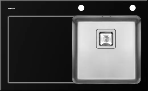 Pyramis Kchensple Crystalon (86x53) 1B 1D Schwarz RH Kombination aus Sicherheitsglas und Edelstahlbecken