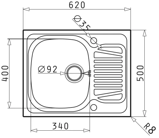 Pyramis Kchensple Sparta (62x50) 1B 1D Einbausple / Edelstahlsple Siebkorb als Drehknopfventil