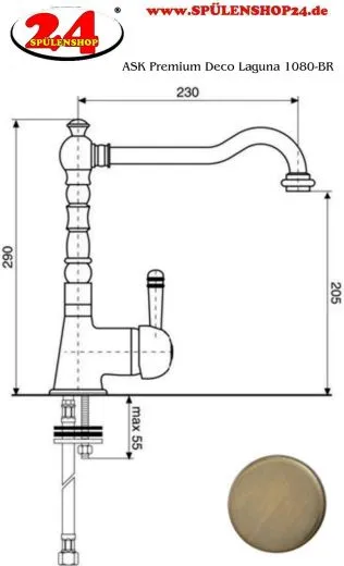 AQUA CUCINA� K�chenarmatur Deco Laguna 1080-BR Einhebelmischer Bronze PVD mit Festauslauf schwenkbar Nostalgieoptik