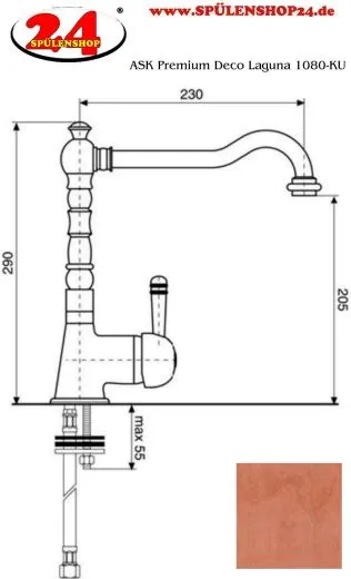 AQUA CUCINA� K�chenarmatur Deco Laguna 1080-KU Einhebelmischer Kupfer PVD mit Festauslauf schwenkbar Nostalgieoptik