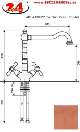 AQUA CUCINA� K�chenarmatur Deco 1060-KU Zweigriffmischer Kupfer PVD mit Festauslauf schwenkbar Nostalgieoptik
