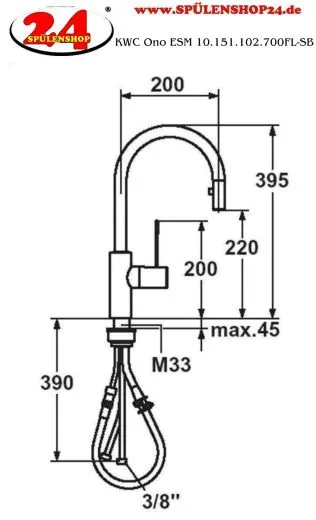 KWC Kchenarmatur Ono 10.151.102.700FL Einhebelmischer Edelstahl massiv mit Zugauslauf Bedienhebel aus Medizinstahl (121496)