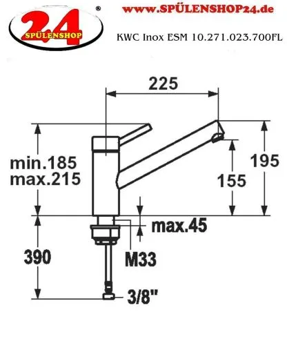 KWC Kchenarmatur Inox 10.271.023.700FL Einhebelmischer Edelstahl massiv mit Festauslauf (121501)