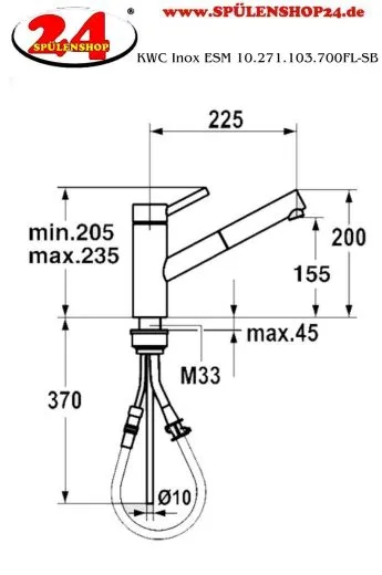 KWC Kchenarmatur Inox 10.271.103.700FL Einhebelmischer Edelstahl massiv mit Festauslauf (121513)