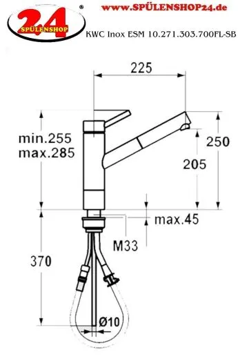 KWC Kchenarmatur Inox 10.271.303.700FL Einhebelmischer Edelstahl massiv mit Zugauslauf (121517)