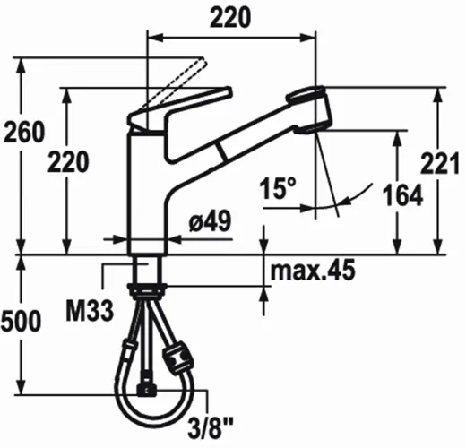 KWC Kchenarmatur Luna-E 10.441.033.000FL Einhebelmischer Chrom mit Zugauslauf und Brausefunktion (123820)
