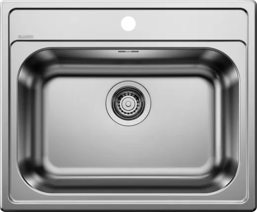 BLANCO Kchensple Dana 6 Einbausple / Edelstahlsple mit Hahnlochbank Siebkorb als Stopfenventil