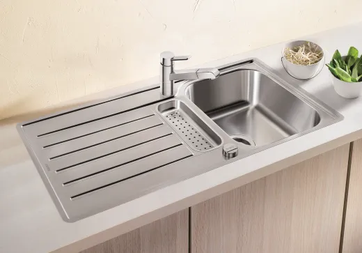 BLANCO Kchensple Lantos 5 S-IF Edelstahlsple / Einbausple Flachrand mit Siebkorb als Drehknopfventil