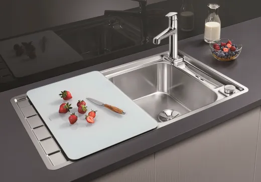 BLANCO Kchensple Axis III 45 S-IF Edelstahlsple / Einbausple Flachrand mit Ablaufsystem InFino und Drehknopfventil