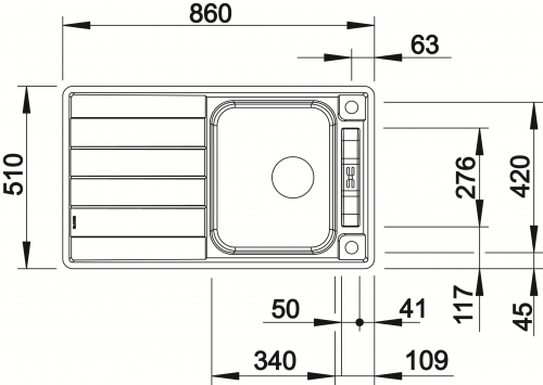 BLANCO Kchensple Axis III 45 S-IF Edelstahlsple / Einbausple Flachrand mit Ablaufsystem InFino und Drehknopfventil