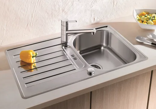 BLANCO Kchensple Lantos 45 S-IF Edelstahlsple / Einbausple Flachrand mit Siebkorb als Drehknopfventil