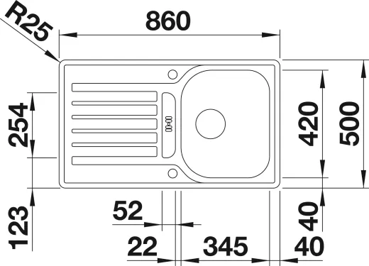 BLANCO Kchensple Lantos 45 S-IF Edelstahlsple / Einbausple Flachrand mit Siebkorb als Drehknopfventil
