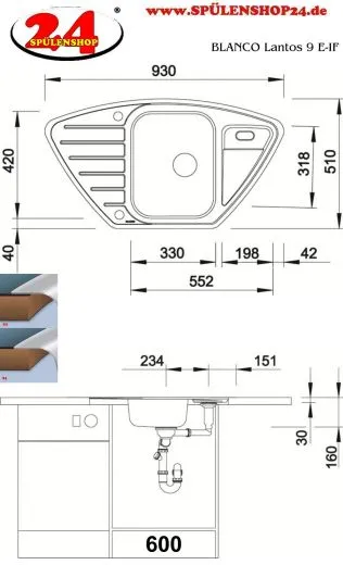 ✅ BLANCO Kchensple Lantos 9 E-IF Edelstahlsple / Eck-Einbausple Flachrand mit Siebkorb als Drehknopfventil
