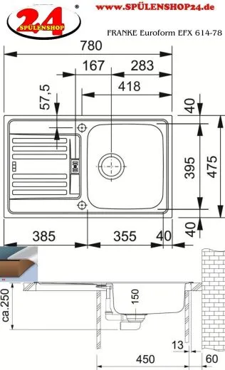 ✅ FRANKE K�chensp�le Euroform EFX 614-78 Einbausp�le / Edelstahlsp�le mit Einbaurand mit Siebkorb als Drehknopfventil
