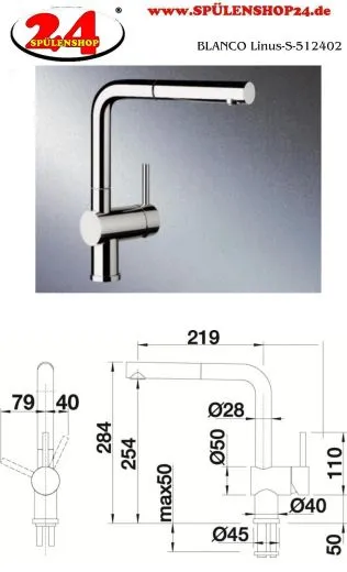 BLANCO Kchenarmatur Linus-S Chrom Einhebelmischer / Spltischarmatur mit Zugauslauf 140 schwenkbarer Auslauf
