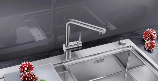 BLANCO Kchenarmatur Linus-S Chrom Einhebelmischer / Spltischarmatur mit Zugauslauf 140 schwenkbarer Auslauf