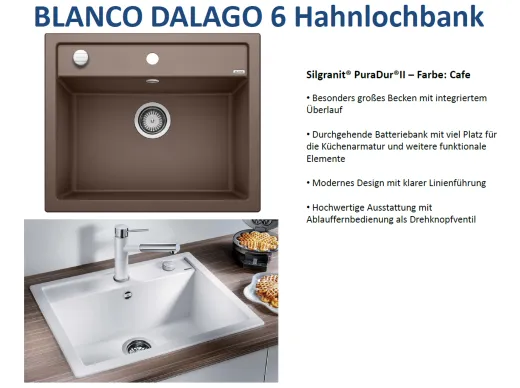 BLANCO Kchensple Dalago 6 Silgranit PuraDurII Granitsple / Einbausple mit Drehknopfventil