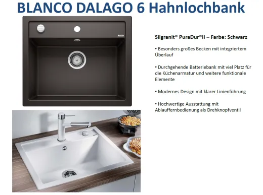 BLANCO Kchensple Dalago 6 Silgranit PuraDurII Granitsple / Einbausple mit Drehknopfventil