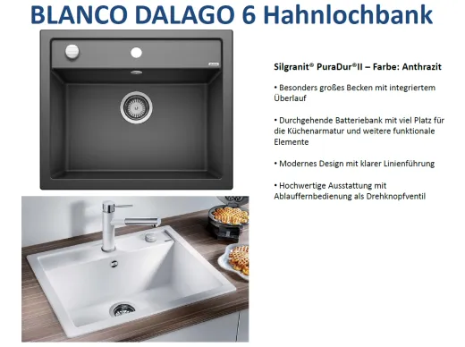 BLANCO Kchensple Dalago 6 Silgranit PuraDurII Granitsple / Einbausple mit Drehknopfventil