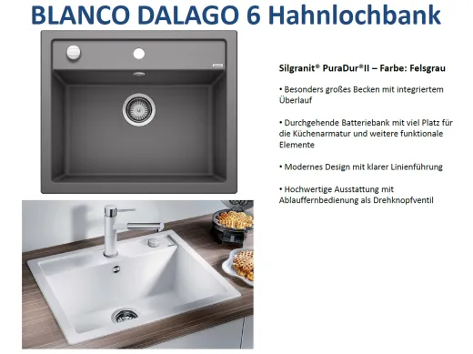 BLANCO Kchensple Dalago 6 Silgranit PuraDurII Granitsple / Einbausple mit Drehknopfventil