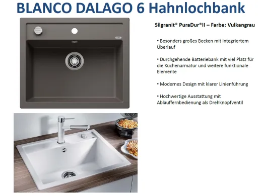 BLANCO Kchensple Dalago 6 Silgranit PuraDurII Granitsple / Einbausple mit Drehknopfventil