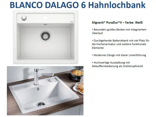 BLANCO Kchensple Dalago 6 Silgranit PuraDurII Granitsple / Einbausple mit Drehknopfventil