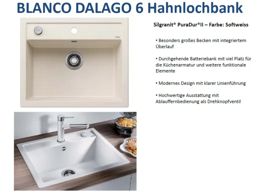 BLANCO Kchensple Dalago 6 Silgranit PuraDurII Granitsple / Einbausple mit Drehknopfventil