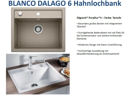 BLANCO Kchensple Dalago 6 Silgranit PuraDurII Granitsple / Einbausple mit Drehknopfventil