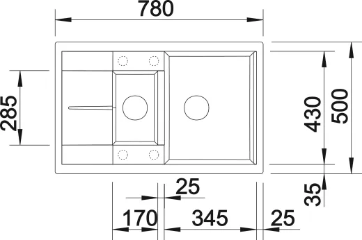 BLANCO Kchensple Metra 6 S Compact Silgranit PuraDurII Granitsple / Einbausple mit Drehknopfventil