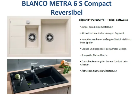 BLANCO Kchensple Metra 6 S Compact Silgranit PuraDurII Granitsple / Einbausple mit Drehknopfventil